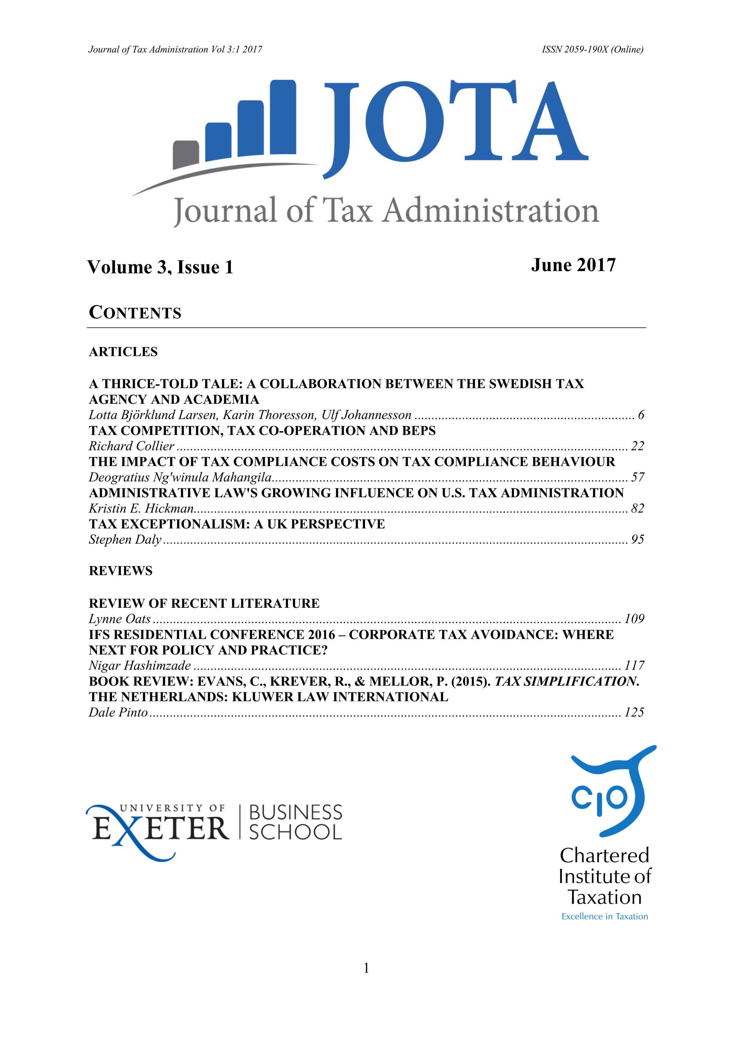 Volume 3 Issue 1 of JOTA - Cover