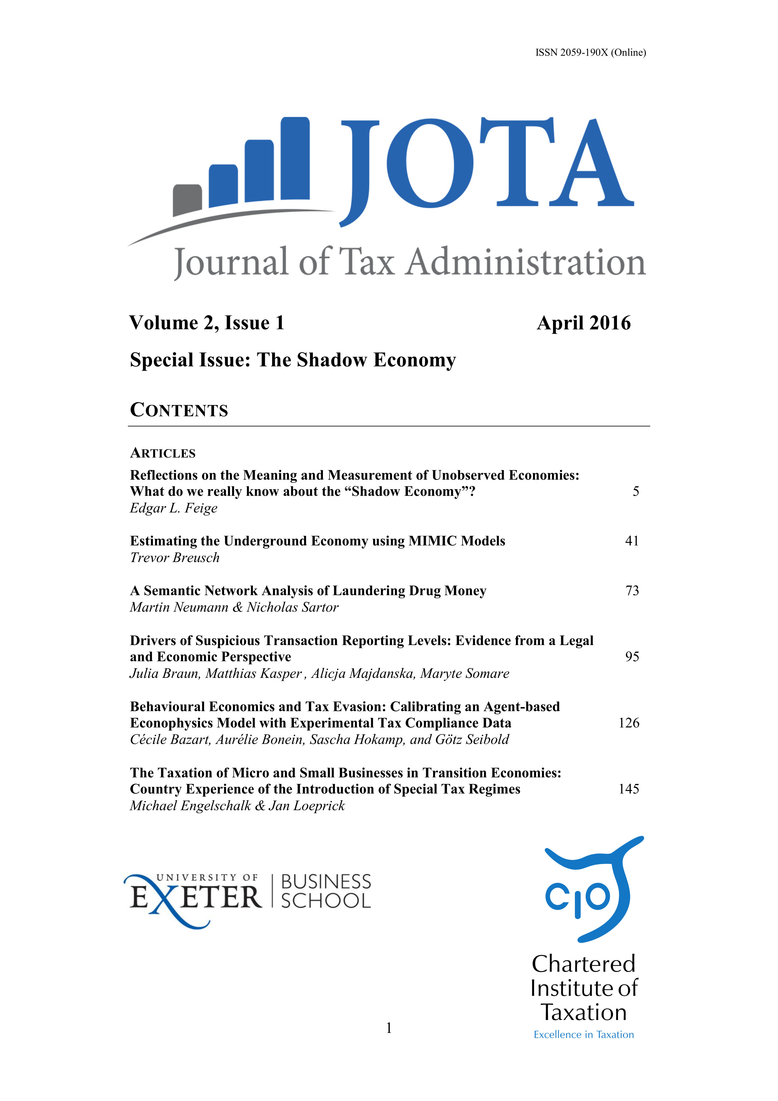 Volume 2.1 of JOTA - Contents, Editorial Board, About the Journal Cover